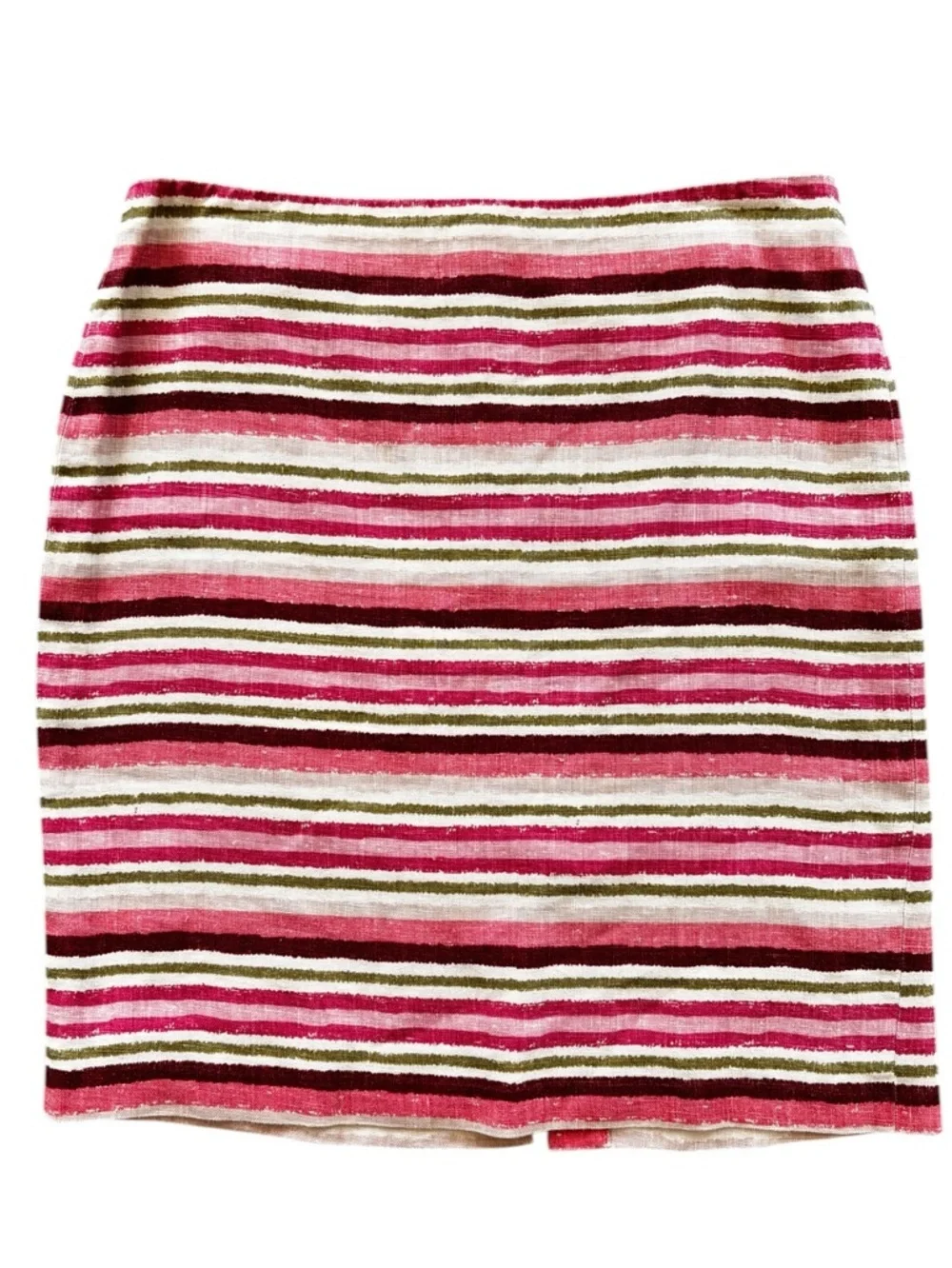 TALBOTS Pencil Skirt Size 12 100% Linen Colorful Striped Fully Lined Preppy